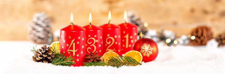 Fourth 4th Sunday in advent with candle Christmas time decoration copyspace copy space banner...