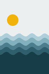 Illustration de la mer avec des vagues style abstrait et géométrique, décoration intérieure et art naif, résolution 8K