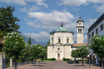 Fototapeta na wymiar Riva del Garda, the Church of Santa Maria Inviolata (the Church of the Virgin), the most important Baroque church in Trentino, Italy. Built in 1603.