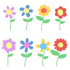Color flower scribble. Set of vector colored abstract hand drawn flowers.