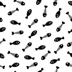 black theme. fishbone pattern. pet food. fish pattern. black-white.cat pattern