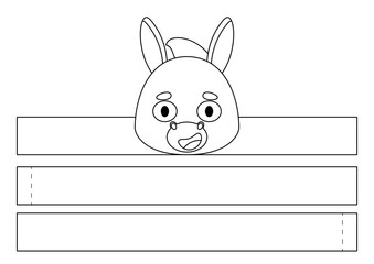 Printable donkey paper crown. Diy cut party ribbon template for birthday, Christmas, baby shower. Fun accessory for entertainment. Print, color, cut and glue. Vector stock illustration
