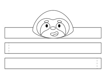 Printable sloth paper crown. Diy cut party ribbon template for birthday, Christmas, baby shower. Fun accessory for entertainment. Print, color, cut and glue. Vector stock illustration