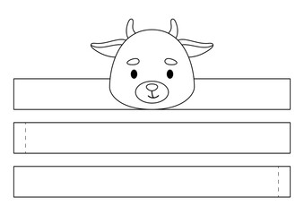 Printable goat paper crown. Diy cut party ribbon template for birthday, Christmas, baby shower. Fun accessory for entertainment. Print, color, cut and glue. Vector stock illustration