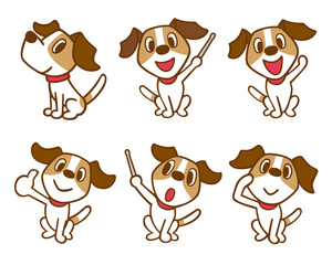 ジャックラッセルテリア犬　セット1　茶色線(おすわり、指し棒、いいね、他)