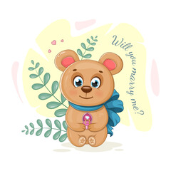 Obraz premium Cute little bear with a wedding ring