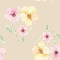 seamless pattern with hand drawn watercolor flowers on pastel background for wedding, birthday and valentine