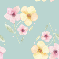 seamless pattern with hand drawn watercolor flowers on pastel background for wedding, birthday and valentine