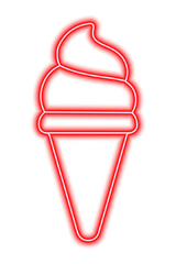 Red neon ice cream silhouette in waffle cone on a white background