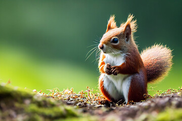 a red squirrel sitting on the ground - Powered by Adobe