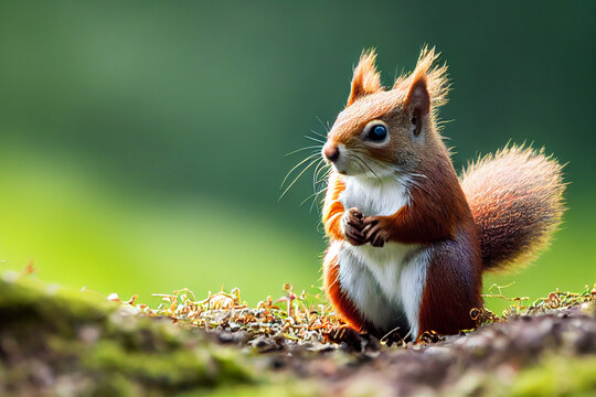a red squirrel sitting on the ground
