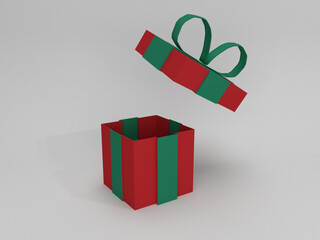 Christmas and New Year's Day, group of three open red gift box copy space white background 3d rendering
