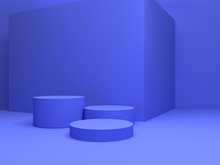 Display stand background. podium and very peri color background for product presentation. 3d rendering illustration.