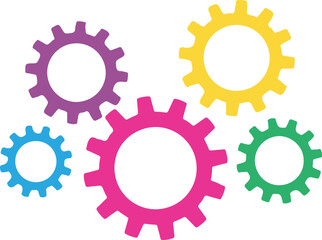 flat design presentation of interconnected colorful gear wheels and cogwheels isolated icons - infographic diagram chart design with vector layout to fill with a concept, symbol of progress