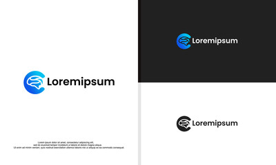 logo illustration vector graphic of letter c combine with brain icon in negative space