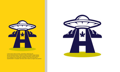 logo illustration vector graphic of letter H combine with UFO and cannabis leaf.