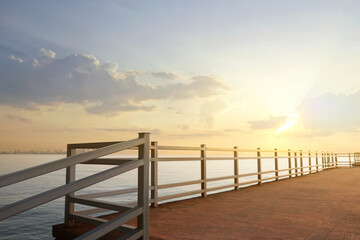 Fototapeta na wymiar Picturesque view of pier near sea outdoors