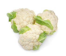 Whole fresh raw cauliflowers on white background
