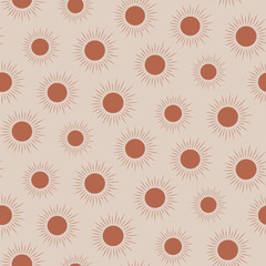 Elegant Terracotta boho sun seamless pattern. For fabric, textile and wallpaper. 