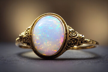 Opal golden ring close up