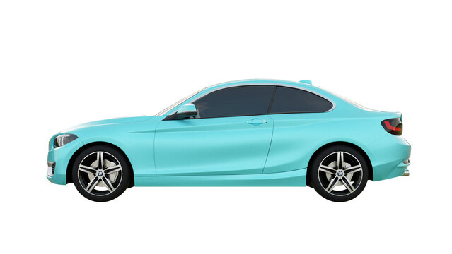 light blue BMW series 2, side view, 3d rendering of PNG transparent car	