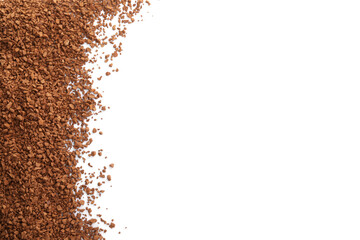 Heap of aromatic instant coffee isolated on white, top view