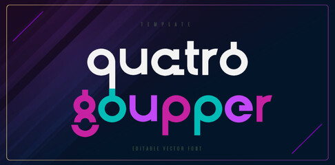 Quatro Goupper white colourful text modern minimal abstract alphabet template. Typography technology, electronic, movie, digital, music, future, logo creative font. vector illustration