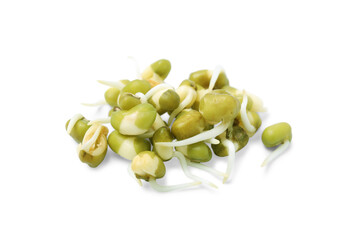 Pile of fresh sprouted mung beans isolated on white