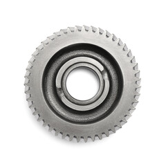 Stainless steel gear isolated on white, top view