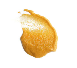 Obraz na płótnie Canvas Tasty mustard isolated on white, top view. Spicy sauce