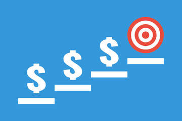 stairs with dollar symbol and aim target, business or personal success concept