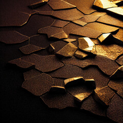 3d render Black and gold background texture, cracked surface, ai generated
