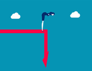 Businessman standing on a graph that plummets. Business financial crisis vector illustration