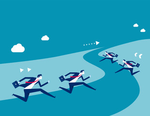 Fototapeta na wymiar Team running up the hill of financial success. Business direction success vector illustration