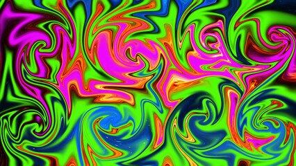 Colorful graffiti like blending ink curves. Colorful marble like color mix abstract background. blue, green, pink.