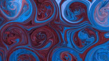 Beautiful blue and red colors mixing and making pattern. Marble like abstract background.