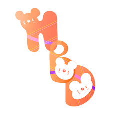 Happy birthday balloons wrapped in ribbons in the shape of a bear. Teddy bear characters from the HBD font. Design of an English font.