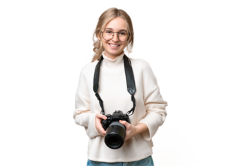 Young photographer English woman over isolated background keeping the arms crossed in frontal position