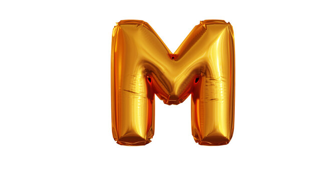 3d render illustration letter M made of gold balloon alphabet  font m