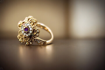 Vintage golden jewelry with diamonds