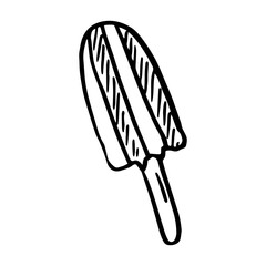 The ice cream on stick. Vector outline hand drawn illustration in doodle style.