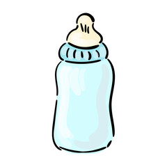 Blue baby bottle cartoon characters style on the white background. Vector illustration