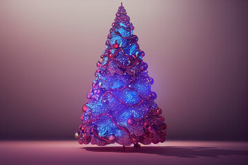 Fototapeta na wymiar Realistic background with beautiful decorated christmas tree and snow.