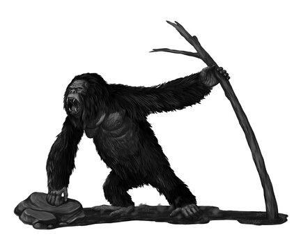 Prehistoric primates gigantopithecus. Giant orangutan. Ancestors of humans illustration.