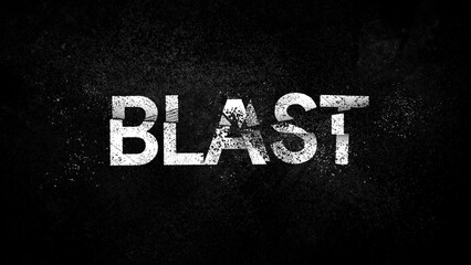 Exploded typographic with spray particles. Bomb Explosion destruction, shattered geometric shapes and destruction energy image. Black objects with broken borders isolated abstract design elements