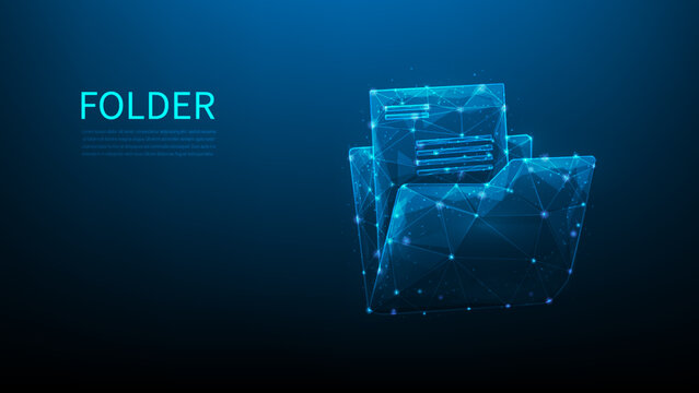 folder digital technology low poly wireframe. open file folder document digital. database symbol computer transfer concept. migration and upload file. vector illustration fastastic design.