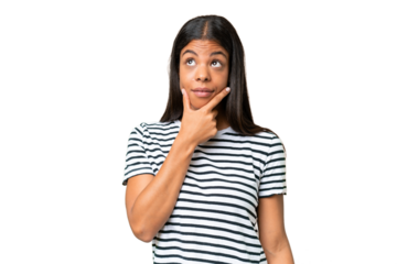 Young African american woman over isolated background thinking an idea while looking up