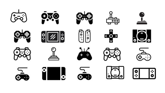 collection of game joystick icons with various shapes

