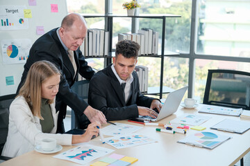 Senior business man coaching and training for working strategy the project, consulting to work for business team