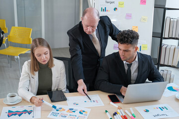 Senior business man coaching and training for working strategy the project, consulting for work to new generation of business man.